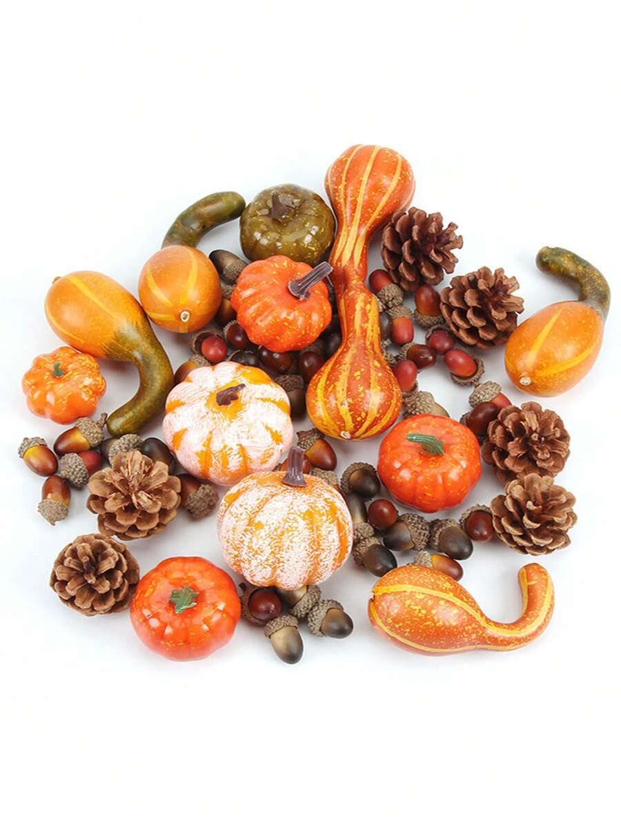 50/166Pcs-Artificial Pumpkins Fake Pumpkins, Autumn Harvest Faux Pumpkin Set For Home Decor, Fall Pumpkins Decor Set, Mini Artificial Gourd Maple Leaves Acorns Decorations For Home, Wedding, Fall Centerpieces Decor, Halloween, Thanksgiving, Harvest Farmhouse Table Tiered Tray Set, Seasonal Holiday Decoration Best Supplies Fall Decor Autumn Decor Halloween Decor Room Decor Christmas Decorations Home Christmas Gifts Christmas Decor - Multicolor - View 1