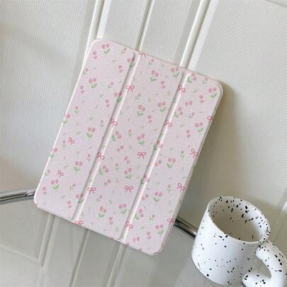 花朵 1 件粉色 - 蝴蝶结 - 图案保护性对开平板电脑保护套带笔架，兼容 iPad 10.9/10.2/ Air 5th Gen/Pro11/10th/9.7/Air 2/iPad（7th Gen）/ iPad（8th Gen）/iPad Air 4/5/iPad Pro 11/iPad 10th 代 10.9 英寸 2022 智能保护套/iPad Air 13(M3 2025)/iPad Air 11(M3 2025)/iPad Air 11(M3 2025)/iPad 11(A16 2025)，自动睡眠/唤醒功能/时尚平板电脑配件