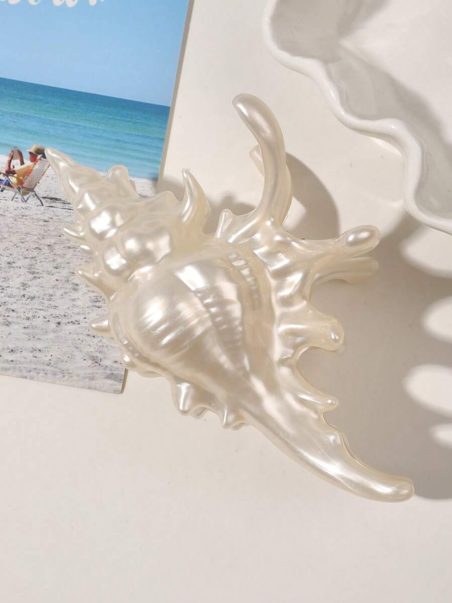 发夹 1 件波西米亚风优雅海洋系列贝壳设计甜美幻想仙女发爪梳，多功能用于化妆舞会，春夏发饰优雅爪夹，学校用品，学院秋季配饰秋冬度假装女士