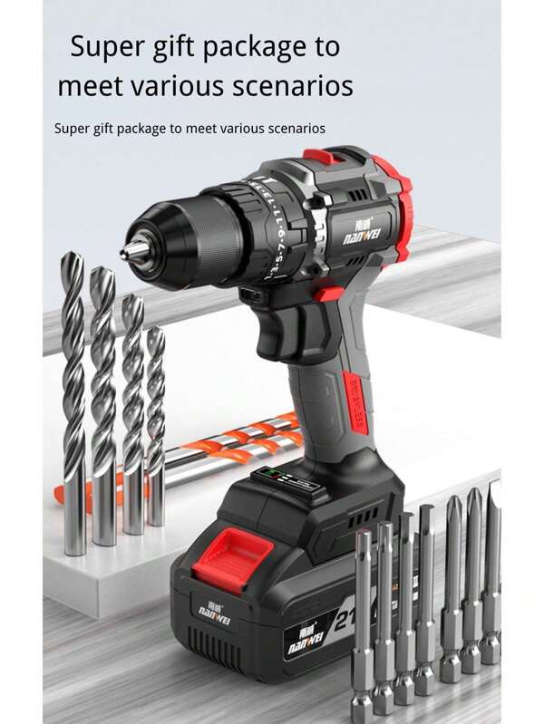 1 Paquete de Taladro de Impacto Inalámbrico de Ión de Litio, Taladro de Mano Portátil Recargable, Taladro de Mano Sin Escobillas, Destornillador Eléctrico, Taladro de Pistola Doméstico, Taladro de Impacto Multiusos Percutor, Adecuado para Reparación de Muebles, Madera, Metal, Juego de Brocas para Proyectos de Bricolaje
