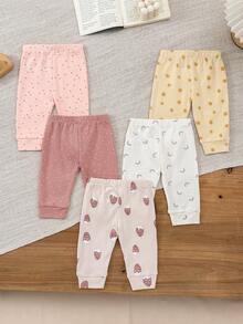 5件装 婴儿男女童0-12个月男女款休闲100%纯棉印花宝宝裤子 四季款 - 彩色 - 查看 2