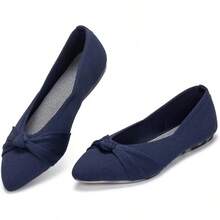 Womens Flat Shoes Classic Pointed Toe Flats Knitted Dress Shoes Soft Comfortable Dressy Flats Women - Navy Blue - 查看 1