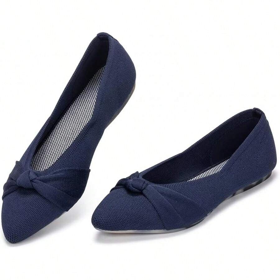 Womens Flat Shoes Classic Pointed Toe Flats Knitted Dress Shoes Soft Comfortable Dressy Flats Women - Navy Blue - 查看 1