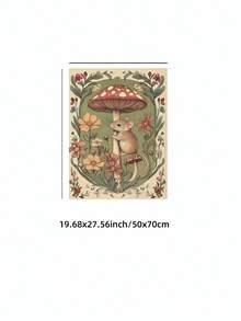 1 件无框 Cottagecore 老鼠墙壁艺术印刷品，复古羊皮纸上印有舒适林地插图、红色蘑菇和野花 | 乡村植物帆布海报，适合托儿所、公寓、客厅、卧室 | 完美的礼物和派对装饰、墙面印刷、度假旅行、海滩毕业典礼、返校、时髦海报（无框民间艺术）