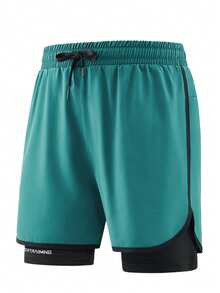 1 件男士休闲运动户外跑步短裤，内裤，网眼透气训练健身短裤，轻质冰丝面料，适合夏季球类运动 - 橄欖綠 - 查看 6