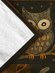 Halloween1pc Retro Card Ventilation Flannel Blanket, Printed With Pumpkin, Owl, Black Cat Elements Throw Blankets, Blanket For Bed, Tapestry, Suitable For Home Decor, Bedroom Decor, Room Decoration Stuff, Living Room Decor, Picnic Blanket, Best Friend Gifts, Bed,Birthday Present.