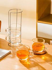 4pcs Stackable Mug Set - Easy Clean Glass Material With Metal Stand, Ideal For Hot Cocoa And Holiday Gatherings, Dishwasher Friendly, Comfortable For Apple Cider, Coffee Or Tea