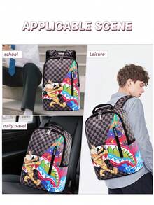 1pc Unisex Plaid Print School Backpack, Large Capacity, Adjustable Shoulder Straps, Zipper Closure, Polyester Lining, Water-Resistant & Durable Fabric, Suitable For Commuting, Daily Use, Back-To-School Gift