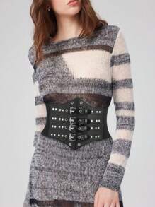 1pc Women's Black Street Style Wrap Waist Elastic Waistband, Suitable For Halloween Party, Gathering Or Daily Commute Outfit