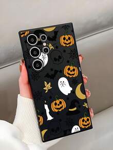 1 Pack Halloween Pumpkin Lamp, Skull, Bat, Ghost, Cobweb Printed Anti-Drop Anti-Slip Black Phone Case, Compatible With IPhone, Compatible With Honor, Compatible With Redmi, Compatible With Galaxy, Phones Waterproof Shockproof Scratch Resistant - Black - View 3