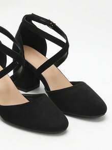 Giày cao gót đế vuông mũi nhọn thời trang nữ thu/đông đa năng, hàng mới 2025 mùa hè, giày cao gót thanh lịch mũi vuông bằng da lộn cho mọi mùa, thanh lịch - màu đen - Xem 5