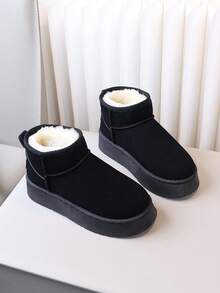 Thick Sole Solid Color Flat Snow Boots, New Design - Black - View 5