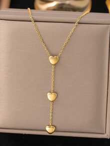 日韩风时尚气质简约三爱心流苏女款不锈钢项链锁骨链适合日常佩戴