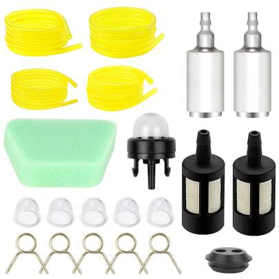 Boadw Universal Petrol Hose Kit, 4 Pieces Fuel Hose, Petrol Hose for Lawnmowers with Filter Element, Primer Bulb, Oil Pipe Clamp