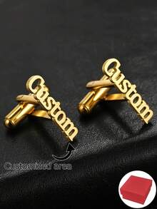 定制男士袖扣，不锈钢简约首字母袖扣，绅士西装衬衫首饰，送给父亲、丈夫、男朋友、儿子的礼物，仅限英文大写字母