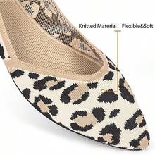 Womens Flat Shoes Classic Pointed Toe Flats Knitted Dress Shoes Soft Comfortable Dressy Flats Women - 6042豹 - 查看 4