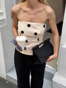 Vintage Retro Polka Dot Fitted Women Tank Top - 杏色 - 查看 2