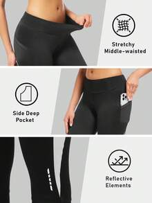 Qualicos Women's 4D Padded Cycling Shorts, With Reflective Safety Straps And Practical Pockets, High Waist Breathable Quick-Dry Cycling Shorts, 3/4 Length Tight Cycling Pants - Black and White - View 6