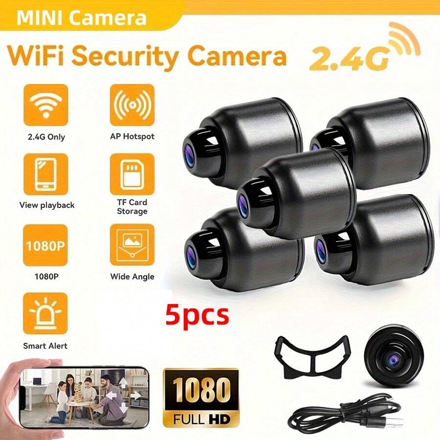 5pcs Wireless Camera 1080P HD Indoor/Outdoor With Night Vision, Motion Detection Alerts, Voice Assistant Compatible, USB Rechargeable, Wi-Fi Enabled For Home Surveillance, Wireless Outdoor Camera, Property Protection, Modern , Highquality Lens, Smart Surveillance, Office - 5pcs - 查看 1