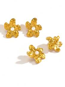 1 Pair Elegant Delicate Pearled Flower Stainless Steel Gold Luxury Clip-On Earrings For Women, Suitable For Daily Wear, Commute, Party, Gift