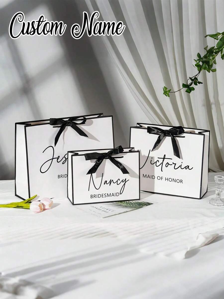 1pc - Customized Wedding Gift Bag, Personalized Bridesmaid Gift Box, Bridal Party Favor Bag, Customized Birthday Gift Bag, Wedding Gift Bag, Bridesmaid Gift Bag, Engagement Gift Bag, Party Favor Bag, Ribbon Tie Gift Bag, Graduation Gift Bag, Employee Gift Bag, Valentine's Day Gift Bag, Birthday Gift Bag, Halloween Gift Bag, An Ideal Gift For Bridesmaids. ,Forever Love - Multicolor - View 1