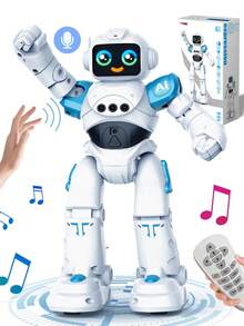 1pc Kids Remote Control Robot Toy, Gesture Sensing Programmable Expression Robot Toy With Voice Control, LED Eyes, Dancing, Singing, Moon Walking, Gesture Sensing And Infrared Remote Controller, Rechargeable RC Robot Toy, Suitable As Christmas Or Birthday Gift For Boys And Girls Aged 3-12
