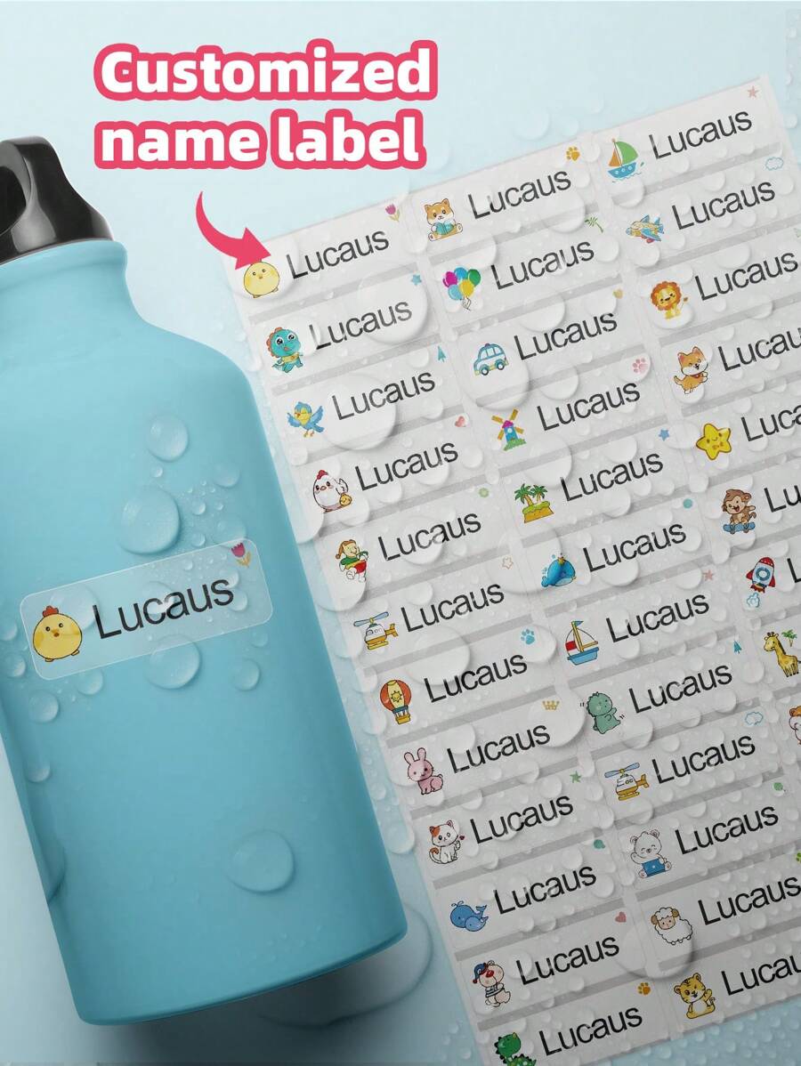 1~198pcs Clear Name Labels Waterproof Vinyl - Cute Custom Stickers For Kids School Supplies/College Dorm Organization/Sports Gear, Reusable No-Iron ID Tags For Lunch Boxes/Water Bottles/Gym Bags, Daycare Camp Essentials Baby Toddler Gift Set,Art Activities For Children,Warm Ambience