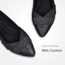 Zapatos planos con punta puntiaguda y brillo, cómodos y casuales con cuña baja, zapatos planos elegantes para mujer - Negro - Ver 7