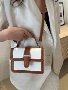 迷你时尚女士绗缝翻盖手提包，休闲单肩斜挎方包，可装手机和口红，撞色设计，通勤百搭 - 彩色 - 查看 2