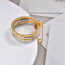 1pc New Multi-Layer 18K Gold Plated Ring, Gift - Stainless Steel Ring - View 10