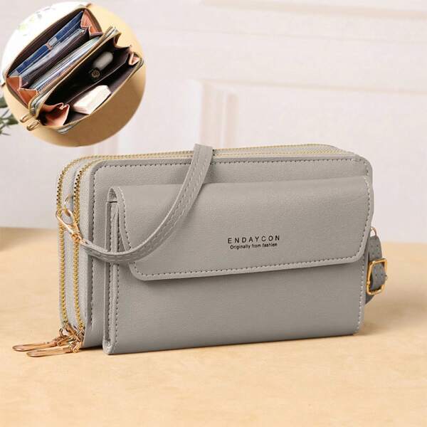 Portefeuille long à grande capacité avec double fermeture éclair, sac à bandoulière diagonal pour téléphone portable, sac de poignet portable, sac à bandoulière, pochette, étui pour téléphone portable, léger, moderne, portefeuille d' pour cartes de crédit, cartes d'identité, argent liquide, téléphone, casual, cadeau de la Fête des enseignants, cadeau de voyage, cadeau de bureau, cadeau d'anniversaire, cadeau de la Saint-Valentin, cadeau pour femme, travailleuse de bureau