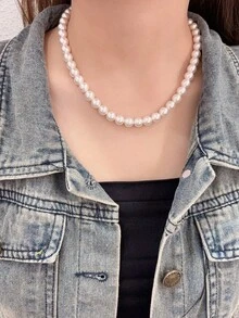 1條簡潔優雅假珍珠項鍊,適合女性日常/度假佩戴