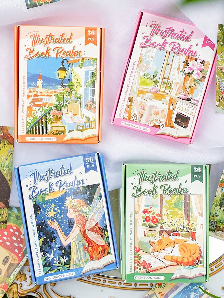 36pcs Cute Cartoon INS Journal Decorative Stickers, Illustrated Book Series, Suitable For Gifts, Office, Home, Marking, Labels, Classrooms, Entertainment Toys, Student Planner, Creative Retro DIY Decorative Stickers,For School Supplies,Back To School