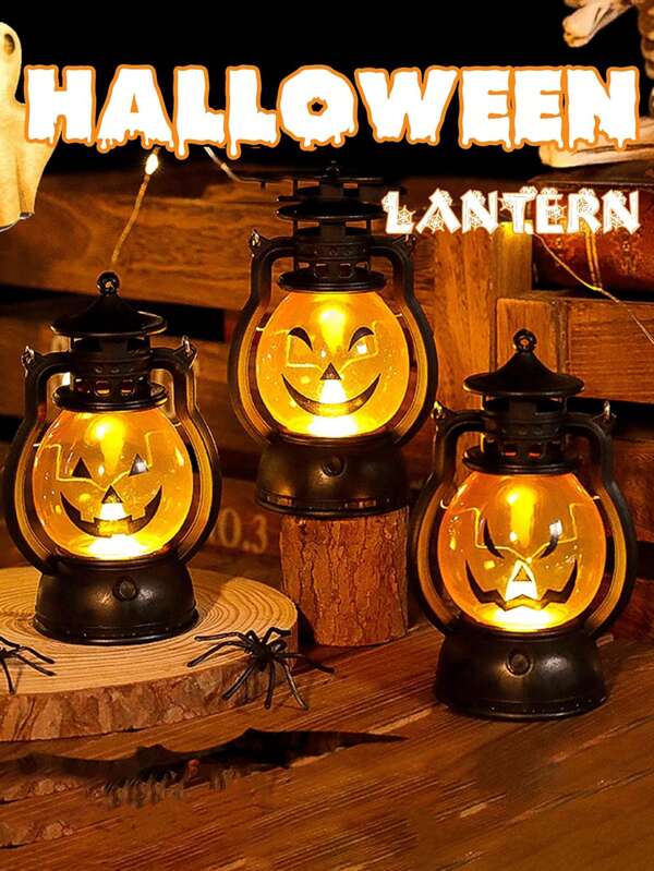 3 Piezas Linternas de Mano de Halloween, Linternas de Vela de Mano LED, Linternas de Calabaza de Plástico de Mano, Decoración de Atmósfera con Expresión Aterradora, Decoraciones de Otoño, Adecuadas para Decoraciones de Halloween, Fiestas Temáticas