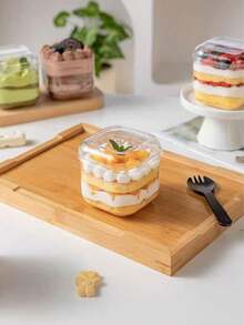 10个装方形慕斯蛋糕盒，蛋糕、布丁、冰淇淋、糕点、烘焙食品包装盒，带盖 - 透明 - 查看 3