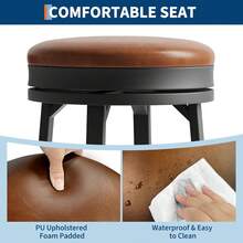 Swivel Bar Stools Set Of 2, 30" Counter Height Bar Stools With Upholstered PU Leather Cushion, Backless Round Kitchen Barstools With Metal Frame For Kitchen Home Bar, Bar Stools Set Of 4,Adjustable Swivel Barstools, Faux Leather Bar Chairs,Upholstered Counter Height With High Backrest For Kitchen Island - 棕色 - 查看 5