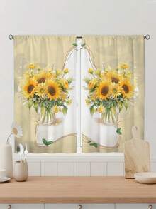 2pcs Sunflower Print Kitchen Window Curtain,Without Holes Curtain,Refer To Bedroom Office Kitchen Living Room Study Home Decor - Multicolor - View 4