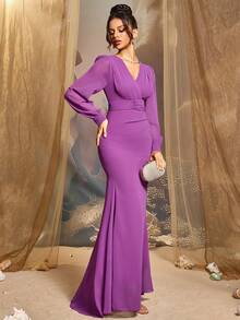 CHOSMO New Style Solid Color Elegant Embellished Chiffon Button Women's Dress, Suitable For Wedding, Party, Birthday, Anniversary, Graduation, Music Festival, Holiday Cocktail, Formal Evening, Photo Shoot, Graduation Ball, Travel, Stage And Concert, Fourth Quarter