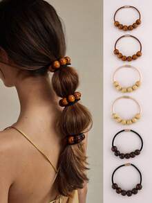 3 件/6 件女士优雅纯色金色仿珍珠发圈，适合日常休闲和假日服装搭配，马尾辫夹，发圈，发绳 - 金色 - 查看 2