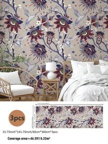 SUPSTICKER 3 件复古花卉、水果和鸟类图案墙面装饰贴纸（无粘合剂，用户需要购买胶水），适用于墙壁、浴室、橱柜、房间壁纸墙纸墙贴房间装饰 - 彩色 - 查看 16