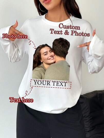 Regalos personalizados, camisetas personalizadas para mujeres, agrega tu propio texto y fotos (patrón de insignia/logotipo de la empresa/foto familiar/selfie/mascota/foto de pareja), fondo deducido en un solo clic (también se puede conservar), diseña tu propia camiseta impresa personalizada como regalo para novias, camisas de pareja, etc. Regalo ideal para familia y amigos