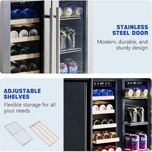 24-Inch Dual Zone Wine & Beer Fridge, Built-In Or Freestanding Beverage Refrigerator With Adjustable Shelves And Glass Door, Holds 20 Bottles & 207 Cans, 34–68℉ For Kitchen Bar Office - Dual Zone-78 Cans+20 Bottles - View 4