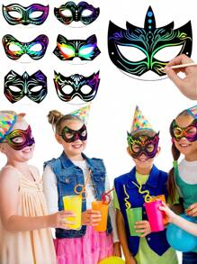 12 pezzi Maschere da arte pittorica con graffio per bambini, forniture scolastiche, regalo per il ritorno a scuola, gadget per feste di Ognissanti (stili di maschere casuali)