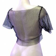 Crop Top de Red metalizada Juvenil baile Transparente Neus  Colorblock  Brillo - Dorado - Ver 2