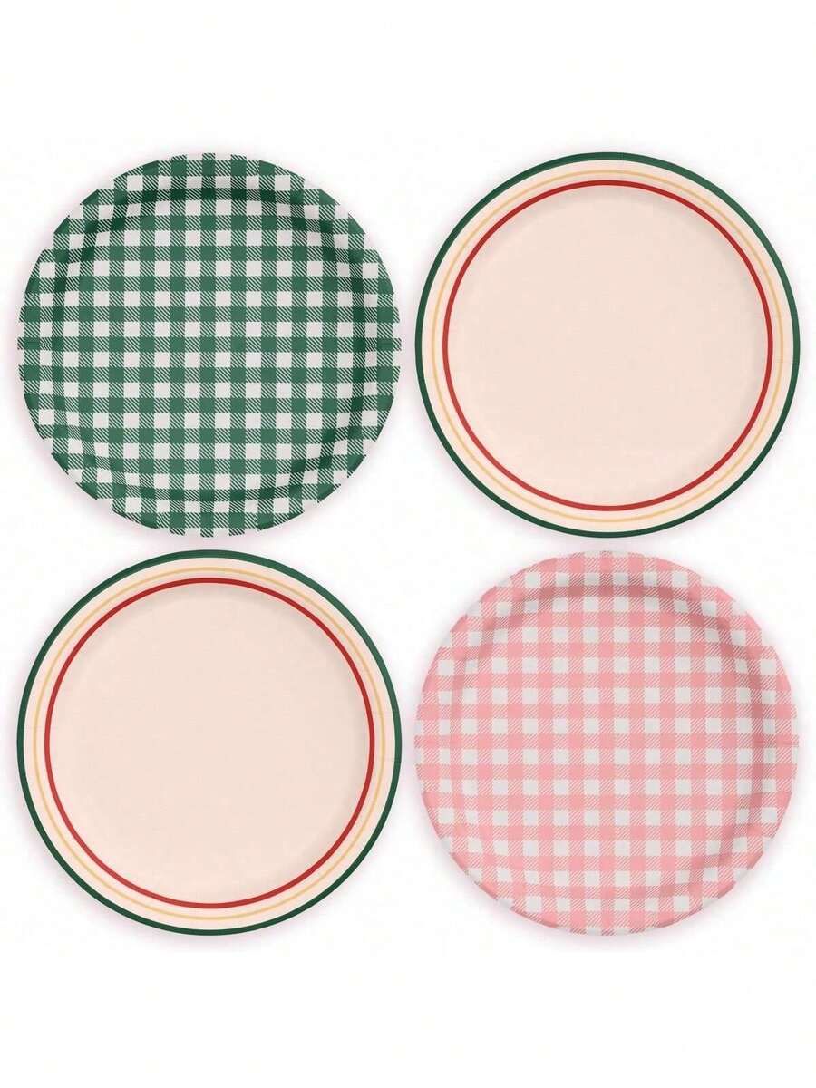 10/20/40pcs,Camp Gingham Paper Plates - 9" | Bachelorette Decorations, Camp Bride, Getting Lit + Getting Hitched, Gingham Birthday Party, Glamping BabyShower Supplies, Cool Cake Plates - Multicolor - View 1