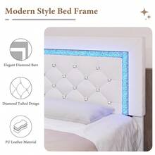 Twin/ Full/ Queen Bed Frame With Drawers, Upholstered Bed Frame With LED Lights, Modern Platform Bed Frame With Headboard And Footboard, Diamond Tufted Design, No Box Spring Needed, White/ Pink/ Black/ Purple/ Yellow (Twin Size 2 Drawers/ Other Size 4 Drawers) * Bed Frame Queen Bed Frame Bed Queen Bed Frame King Bed Frame Bedroom Furniture Bed Frame Full Full Size Bed Frame Twin Bed Frame Beds Cozy Bedroom Home Bedroom Refresh Room Decor Home Decor Christmas Decor Bedroom Decor Valentine Day Decor Storage Living Room Decor Furniture House Decor Halloween Decorations  ( USB LED Strip) - White - View 2