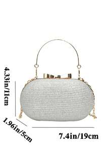 Elegante Bolsa de Festa Tipo Clutch de Moda/Bolsa Brilhante/Bolsa de Festa de Diamantes, Bolsa de Festa com Acabamento Brilhante e Corrente Metálica, Bolsa de Casamento Dourada, Transversal e de Mão, Para Mulheres