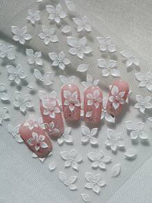 1 Conjunto de Adesivos de Unha em Formato de Flor Branca Translúcida de Cristal Puro, Estilo Fada Chinesa com Relevo 3D - Branco - Ver 2