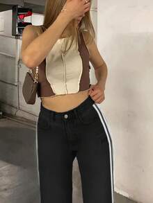 Cross-Border Explosion Hot Girl Ribbon Bow Casual Women's Straight Jeans