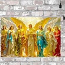 1 幅神圣天使帆布印刷品，无框现代宗教壁画，充满活力的天堂使者装饰，适合客厅和卧室，理想的圣诞节和新年礼物，鼓舞人心的墙壁装饰